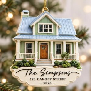 Custom House Photo Ornament, Personalized 3D Home Portrait, Family Name Address and Year
